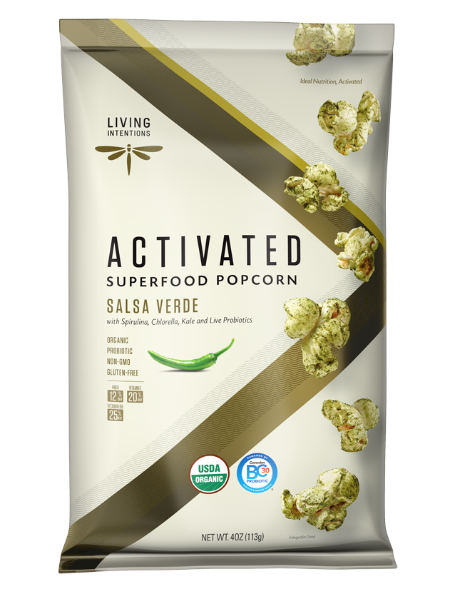 Living Intentions Salsa Verde Activated Superfood Popcorn for sale at High Vibe NYC